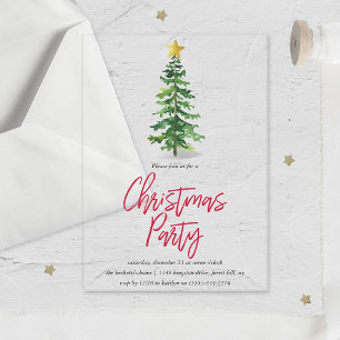Invitations En Acrylique Fête de Noël de l'arbre de pin à l'aquarelle