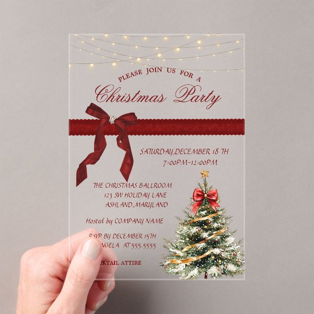 Invitations En Acrylique Fête de Noël de l'entreprise Pine Tree Bow (In situ (ordinateur de poche))