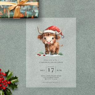 Invitations En Acrylique Fête de Noël de vache des Highlands amusante