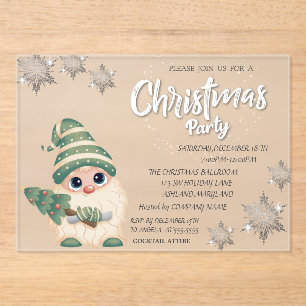 Invitations En Acrylique Fête de Noël d'entreprise Bokeh Gnome PinTree