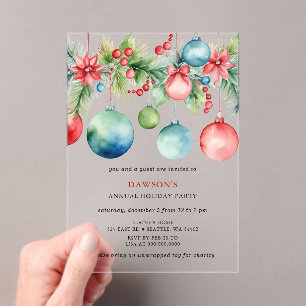 Invitations En Acrylique Fête de Noël d'entreprise festive Rouge Bleu