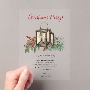 Invitations En Acrylique Fête de Noël des baies de pin jaune aquarelle