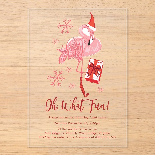 Invitations En Acrylique Fête de Noël Flamant rose drôle (Recto)