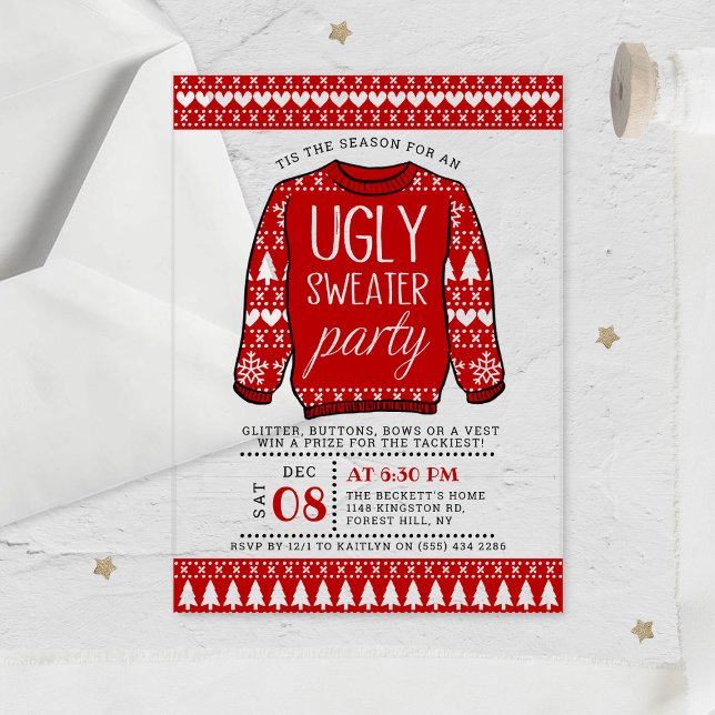 Invitations En Acrylique Fête de Noël rouge moche (Créateur téléchargé)