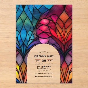 Invitations En Acrylique Fête de Noël transparente en verre teinté