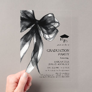 Invitations En Acrylique Fête de remise de diplômes avec nœud noir tendance