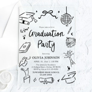 Invitations En Acrylique Fête de remise des diplômes moderne et fantaisiste