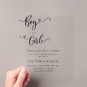 Invitations En Acrylique Fête de révélation de genre minimaliste pour garço