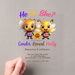 Invitations En Acrylique Fête de Révélation du Sexe Bébé Abeille Fille ou G