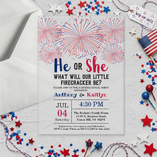 Invitations En Acrylique Fête de révélation du sexe du bébé pour le 4 juill