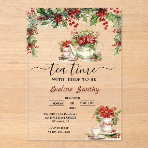 Invitations En Acrylique Fête de thé de Noël élégante Floral Fête de mariag