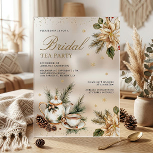 Invitations En Acrylique Fête de thé florale de Noël blanc Shower de mariag