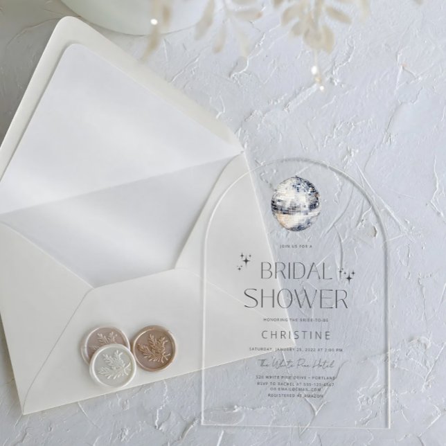 Invitations En Acrylique Fête des mariées à boule Disco Argent (Créateur téléchargé)
