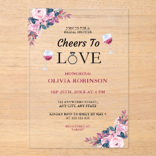 Invitations En Acrylique Fête des mariées à thème pour les vins floraux