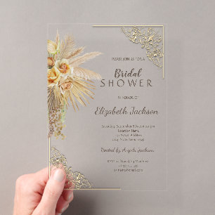 Invitations En Acrylique Fête des mariées Chic Boho Frame Gold