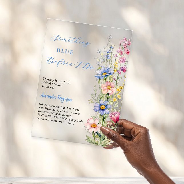 Invitations En Acrylique Fête des mariées claire bleu fleuri rose (Créateur téléchargé)