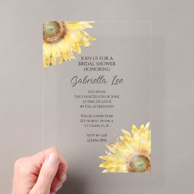 Invitations En Acrylique Fête des mariées d'aquarelle des fleurs jaunes (In situ (ordinateur de poche))