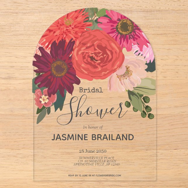Invitations En Acrylique Fête des mariées de bouquet floral d'automne moder (Recto)