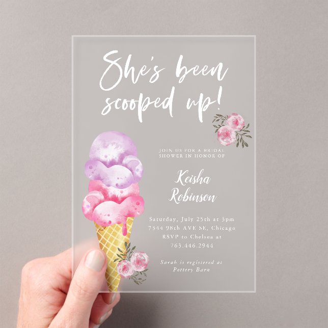 Invitations En Acrylique Fête des mariées de crème glacée rose (In situ (ordinateur de poche))