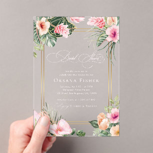 Invitations En Acrylique Fête des mariées de destination Gold Pink Tropical