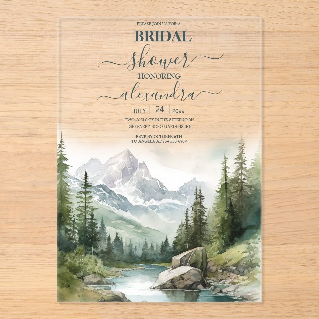 Invitations En Acrylique Fête des mariées de la fête de mariage de montagne (Recto)