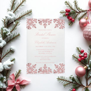 Invitations En Acrylique Fête des mariées d'hiver Pink Rose Gold Snowflake