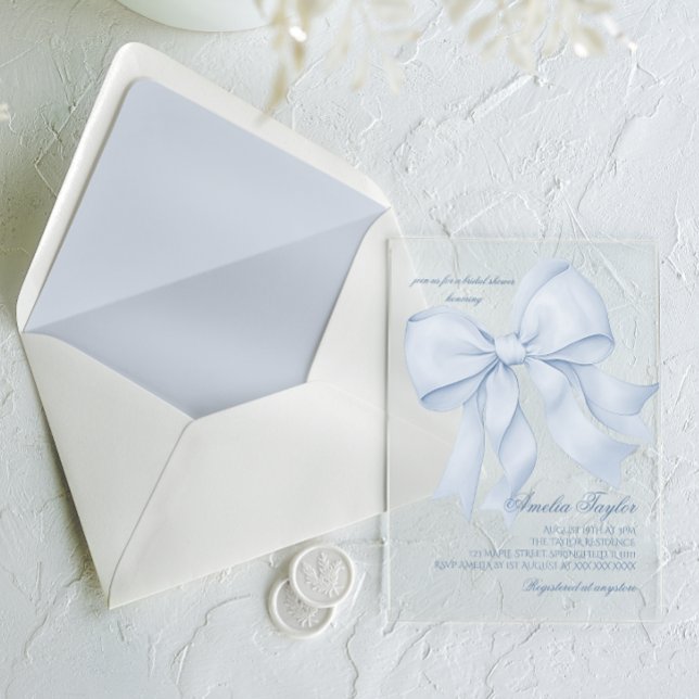 Invitations En Acrylique Fête des mariées élégante Bleu Bow (Créateur téléchargé)