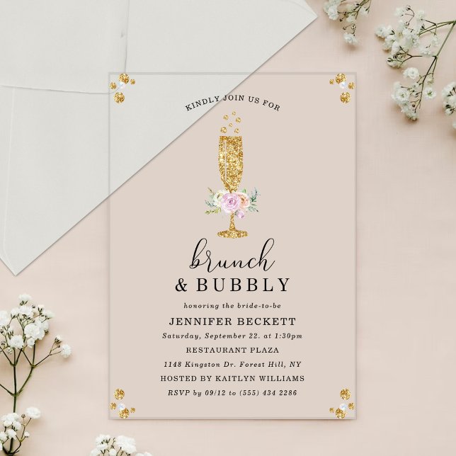 Invitations En Acrylique Fête des mariées élégante Brunch & Bubbly (Créateur téléchargé)