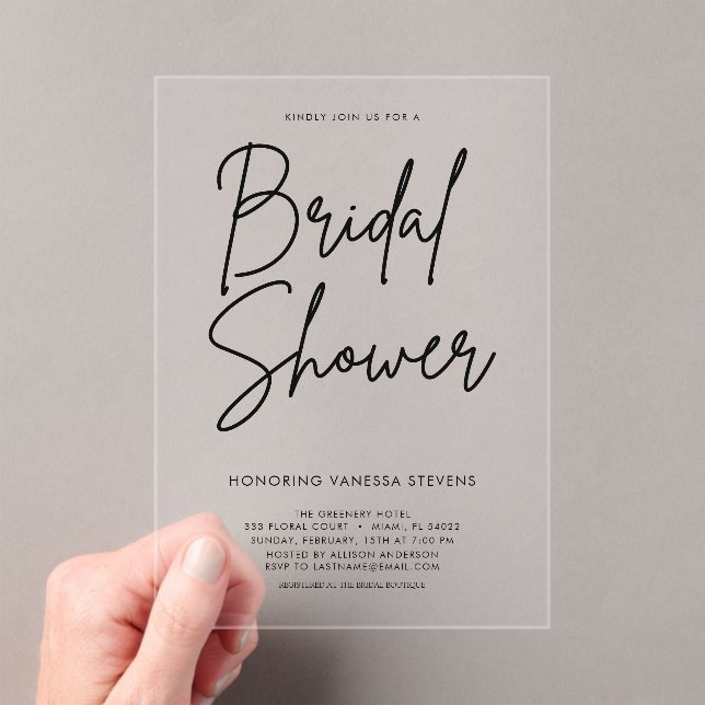 Invitations En Acrylique Fête des mariées élégante noire et blanche (In situ (ordinateur de poche))