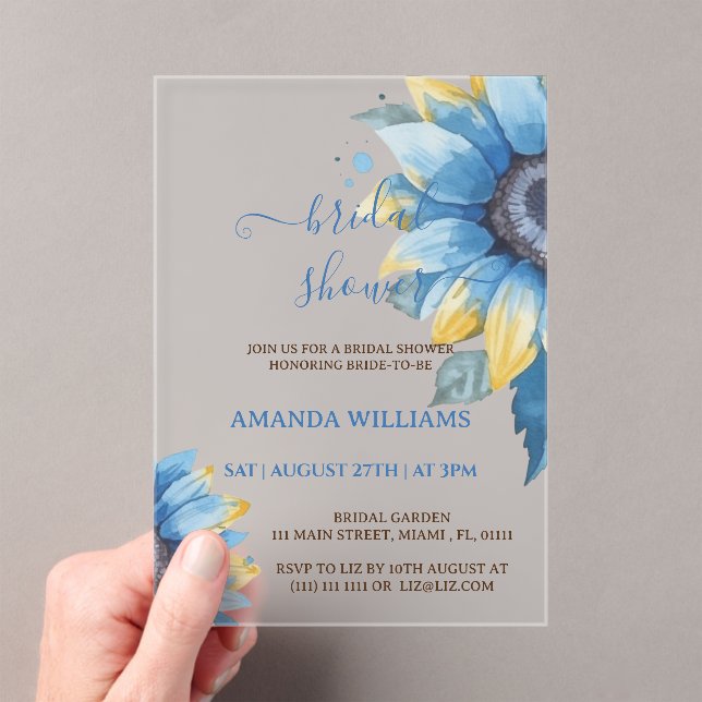 Invitations En Acrylique Fête des mariées Florale Bleue (In situ (ordinateur de poche))