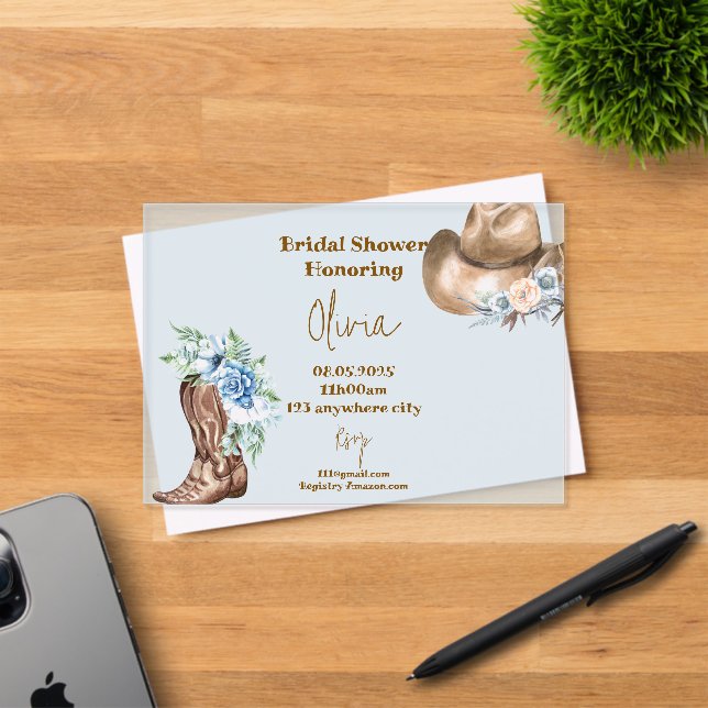 INVITATIONS EN ACRYLIQUE FÊTE DES MARIÉES FLORALE DE COWBOY (Insitu (Carte d'invitation))