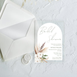 Invitations En Acrylique Fête des mariées florale de l'arc de Boho blanc