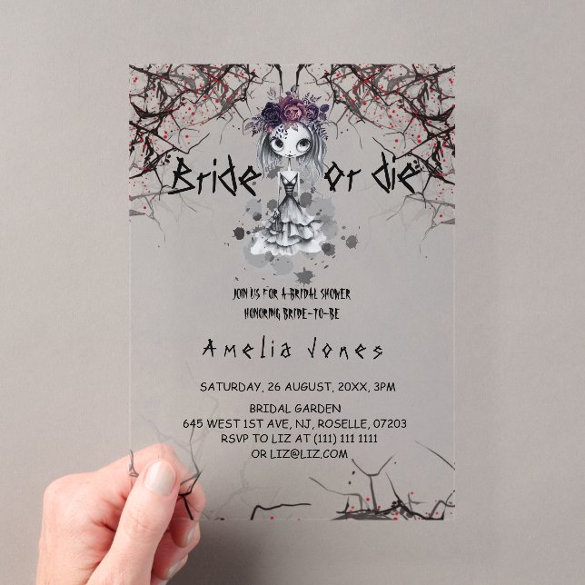 Invitations En Acrylique Fête des mariées florale gothique (In situ (ordinateur de poche))