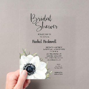 Invitations En Acrylique Fête des mariées florale noire blanche