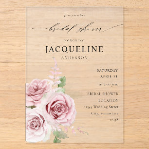 Invitations En Acrylique Fête des mariées florale rose pâle