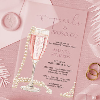 Invitations En Acrylique Fête des mariées moderne Pearls & Prosecco