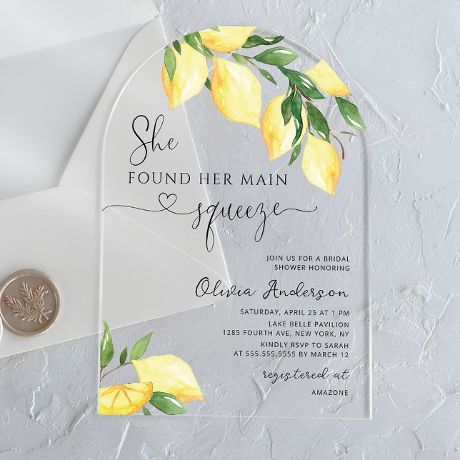 Invitations En Acrylique Fête des mariées principale d'agrumes de citron (Créateur téléchargé)
