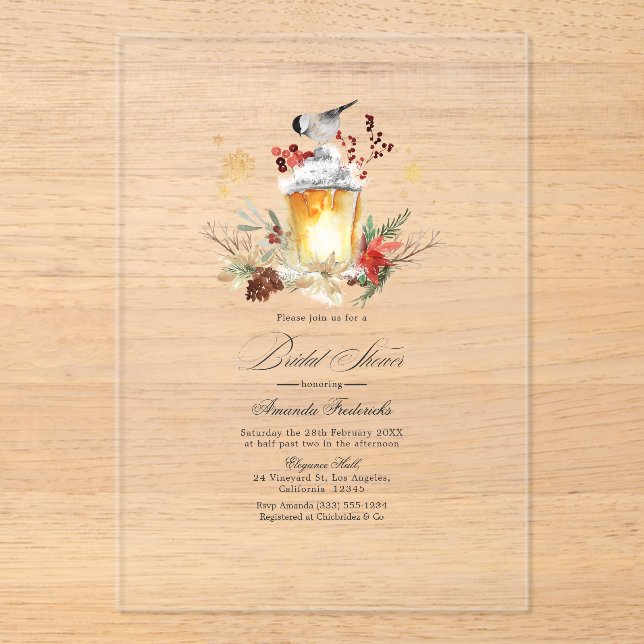 Invitations En Acrylique Fête des mariées transparente de la lanterne d'hiv (Recto)