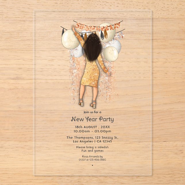 Invitations En Acrylique Fête du Nouvel An Glamour Transparent (Recto)