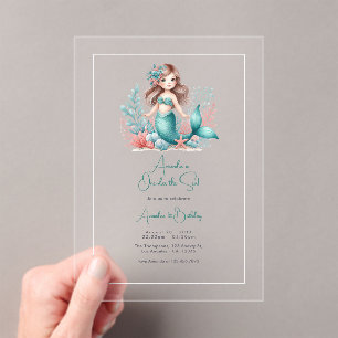Invitations En Acrylique Fête du premier anniversaire de la sirène "Un de l