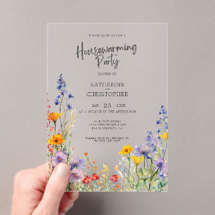 Invitations En Acrylique Fête Fleur sauvage Colorée de réchauffement climat