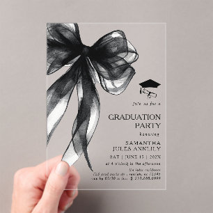 Invitations En Acrylique Fête moderne tendance Black Bow Graduation Party