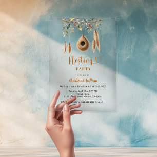 Invitations En Acrylique Fête nichoir nid bohème Baby shower