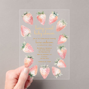 Invitations En Acrylique Fête prénatale Bébé aux fraises sucrées aquarelle