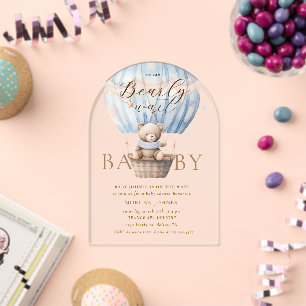 Invitations En Acrylique Fête Prénatale Teddy Bear Moon Over the Moon Baby 