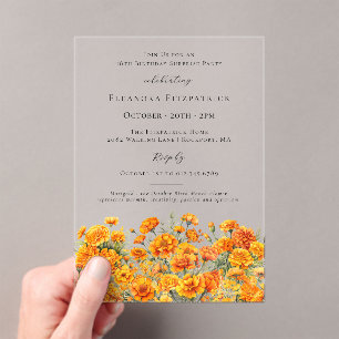 Invitations En Acrylique FÊTE SURPRISE 18ème Fleur de naissance d'octobre S