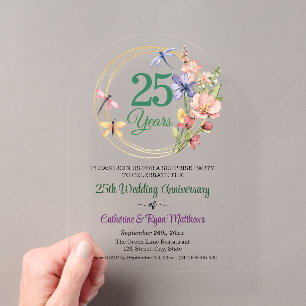 Invitations En Acrylique Fête surprise 25 ans de mariage floral