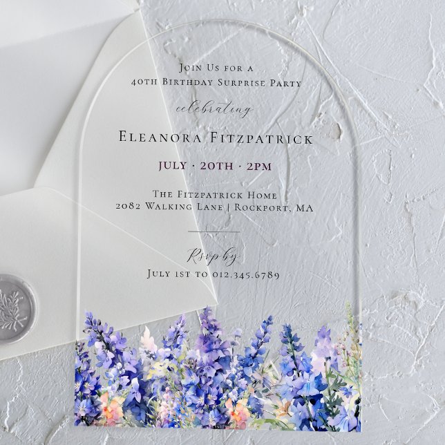 Invitations En Acrylique FÊTE SURPRISE 40 juillet Fleur du mois de naissanc (Créateur téléchargé)