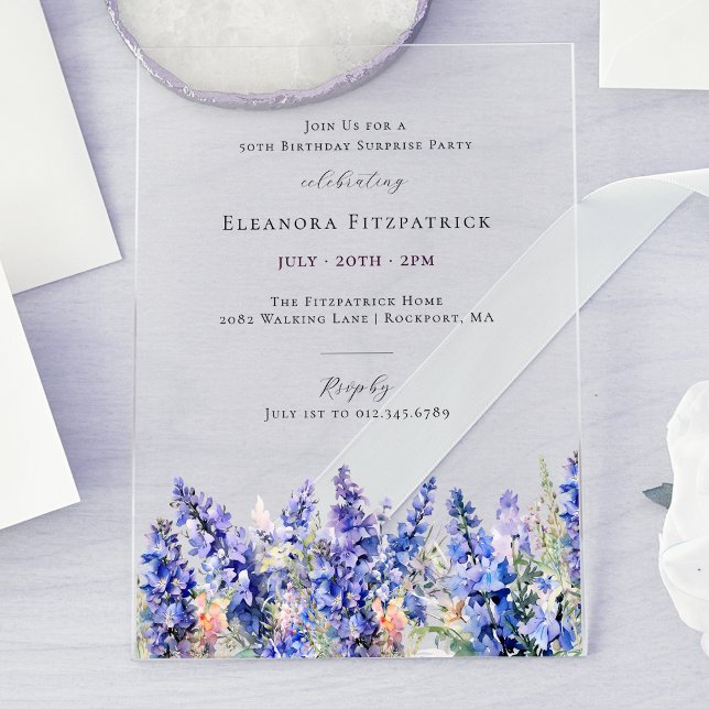 Invitations En Acrylique FÊTE SURPRISE 50e anniversaire Juillet Fleur de na (Créateur téléchargé)