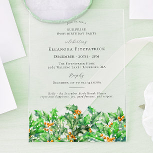 Invitations En Acrylique FÊTE SURPRISE 85e Holly Décembre Fleur de Naissanc